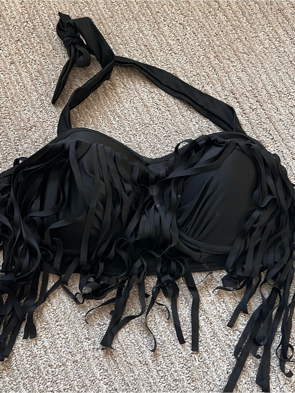 Black Fringe Halter Bikini Top